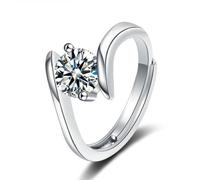 White Gold Rings for Women Fashion, Promise Ring Matching 18K Two Claws with 0.5ct Round Moissanite Size R 1/2