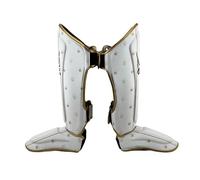 White & Gold Shin Guards by Endangered Fightwear - Microfiber Shin Guards for Muay Thai, Kick Boxing and MMA Fighters - Training Protection - UK (L)