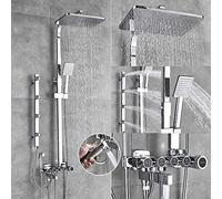 White Gold Shower Faucet Set 5-Function Swit Wall Mount Rain Shower Head with Hand Shower Bathtub Spout Bidet Tap Mixer,Black Gold,Matte Black (Chrome Silver A)