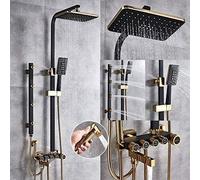 White Gold Shower Faucet Set 5-Function Switch Wall Mount Rain Shower Head with Hand Shower Bathtub Spout Bidet Tap Mixer,Black Gold,White Gold (Black Gold)