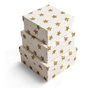 White Gold Star Gift Box with Lid, Nested 3 Sizes Decorative Gift Boxes for Presents, Elegant Twinkle Constellation Storage Gift Box Set for Holiday, Birthdays, Graduation, Baby Shower, Party Favors