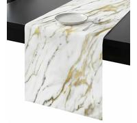 White Gold Table Runner 36 Inches Long, Marble Texture Modern Style Abstract Simple Washable Table Runners Heat-Insulation Kitchen Dining Table Decorations for Home Party Decor, 13"x36"