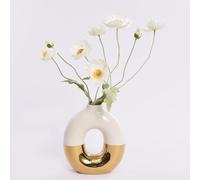 White & Gold Vase Inspired by Kintsugi Japanese Art Tapered Classic Bag Flowervase For Dried Flowers Decoration (Doughnut)