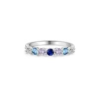 White Gold Vintage Wedding Band 18K, Simple Engagement Ring with Multicolor Gemstone Silver Size M 1/2