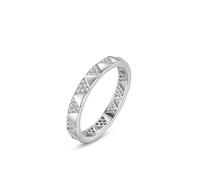 White Gold Vintage Wedding Band 18K, Wedding Band Thin Geometric Triangle Row Design with Round Moissanite Size V 1/2
