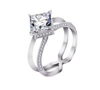 White Gold Vintage Wedding Band, Vintage Wedding Band Double Band with Square Moissanite 2ct White Gold for Wife Fiancée Size T 1/2