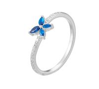 White Gold Wedding Band Dainty, Pretty Rings Flower with Blue Round Shape Lab Created Sapphire Platinum 950 Size O 1/2