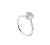 White Gold Wedding Band for Women 9K, Gothic Wedding Ring 6 Prongs with 2ct Round Aquamarine Size T 1/2