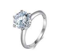 White Gold Wedding Band Hers, Bridal Ring Set 14K 6 Prong Solitaire with Light Blue Round Topaz Size N 1/2