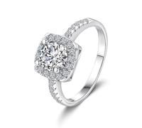 White Gold Wedding Band Ladies 14K, Marriage Ring Square and Round with 0.5ct Moissanite Silver Size L 1/2