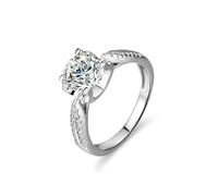 White Gold Wedding Band Women, Simple Promise Ring with 1ct Round Shape Moissanite Au375 9K White Gold Band Ring Size O 1/2