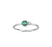 White Gold Wedding Band Women, Vintage Engagement Rings Simple Design 3 Prong Round Lab Emerald 0.25ct and Moissanite 9K White Gold Band Ring Size J 1/2