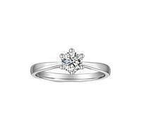 White Gold Wedding Band, Women Wedding Band 6 Prongs Solitary Round with Moissanite Band Silver Comfort Fit Size Q 1/2