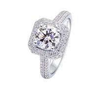 White Gold Wedding Band, Womens Rings Dainty 18K 4 Prong Luxury Ring with 1 Round Moissanite Size M 1/2