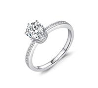 White Gold Wedding Bands for Her 14K, Engagment Ring Crown Moissanite 6mm Size M 1/2