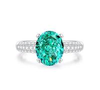 White Gold Wedding Bands for Her, Womens Rings Western 3ct Oval Lab Created paraíba Tourmaline with Moissanite Platinum 950 Size O 1/2