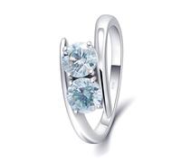 White Gold Wedding Bands for Women, Promise Ring To Myself Round 14K with Blue Moissanite Size M 1/2