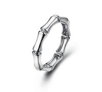 White Gold Wedding Bands for Women, Simple Promise Rings Bamboo Joint Jewelry 9K White Gold for Engagement Size J 1/2
