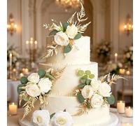 White Gold Wedding Flowers Cake Decoration Rose Flowers for Cake Decoration Artificial Cake Flowers for Wedding Anniversary Birthday Party Living Room Decoration
