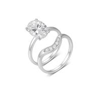 White Gold Wedding Rings for Girlfriend, Solid 9K Real Gold Engagement Ring Bands 2Pcs Set 4.5ct Moissanite Anniversary Band Stackable for Her Size H 1/2