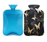 White Golden Butterfly Hot Water Bottle with Cover, Marble Animal 2L Hot Water Bag for Pain Relief, Neck Soft and Shoulder, Hand Feet Warmer, Hot and Cold Compress for Adult Kids
