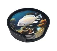 White-golden fish 6-Piece Coaster Set for Home Decor and Desktop Protection, Suitable for Various Cups and Coffee Mugs.
