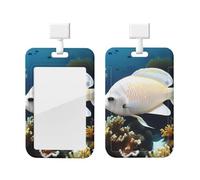 White-Golden Fish Id Badge Holder with Lanyard-Vertical Card Protector Clear Abs Hard Shell, Retractable Reel for Work Office