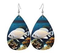 White-golden fish Leather earrings, teardrop-shaped pendant jewelry, versatile and stylish women's accessories.