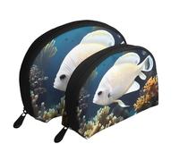 White-Golden Fish Portable Bags Clutch Pouch.2-Piece Makeup Bag Set, Large & Small Travel Cosmetic Pouches