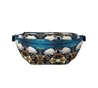 White-golden fish Prints Adjustable running waist bag crossbody bag lightweight and comfortable suitable for fitness jogging travel