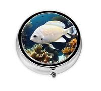 White-Golden Fish Round Pill boxï¼ŒPill Boxï¼Œ Portable On-The-Go Pocket Pharmacy,