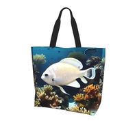 White-golden fish Shoulder bag.Stylish all-over print women's style, lightweight, large capacity for everyday use