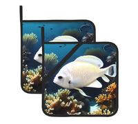 White-golden fish Square Heat Resistant Trivet Set for Baking and Barbecue With Extra Thick Fabric Design