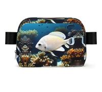 White-Golden Fish Square Shaped Waist Bag with Light Versatile Durable Crossbody Bag for Adjustable Strap