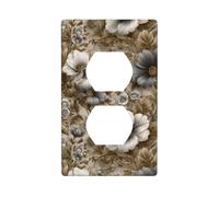 White Golden Flowers and Leaves Outlet Cover Light Switch Cover Decorative 1 Gang Wall Plate for Kitchen Room Bathroom Size 7x11.4cm