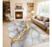 White Golden Marble Rugs Living Room Modern Abstract Area Rugs for Bedroom 200 x 290, Printed Anti Slip Washable Short Pile Carpet for Kitchen Home Decor C-N4