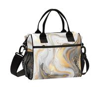 White Golden Marble Stone Lunch Box for Girls Food Bag with Shoulder Strap Girl Camping M