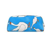 White Goose House Print Pencil Case, Pencil Pouch with Zipper, Portable Stationery Organizer pencil bag - Office Travel, Silver, One Size, Art Deco