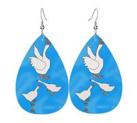 White Goose House Printed leather earrings with teardrop-shaped dangling design, light and soft.