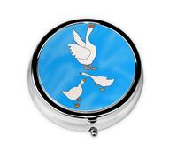 White Goose House This Small, Printed, Round Pill Box is a Portable Pill and Vitamin Organizer Perfect for Pockets, Purses, and Travel.