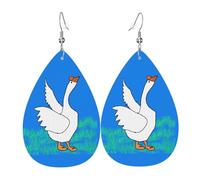 white goose spread its wings Leather Earring. Stylish teardrop shape, perfect for women, and a great decorative choice for parties and holidays.