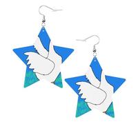 white goose spread its wings Prints Leather star earrings Pendant Stylish and light Lightweight Dangle for Women Girls, One Size, Leather, No Gemstone