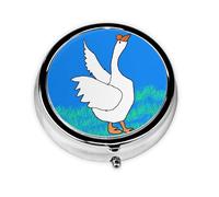 White Goose Spread its Wings Take-Along Pill Box, Portable Round Pill Box, fits in Your Purse Pocket Lightweight 3 Compartment Pill Box,