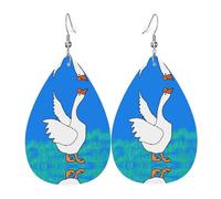 white goose spread its wings Teardrop-shaped leather earrings, clothing decoration, suitable for festival parties, holidays and daily life
