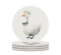 White Goose Wearing Bow Small Yellow Flowers Coasters Set of 4 Absorbent Coasters