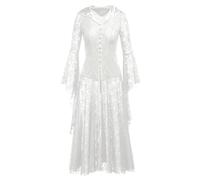 White Gothic Dresses Clearance Women Flare Long Sleeve V-Neck Lace Solid Dress Vintage Court Style Dresses Medieval Evening Cocktail Elegant Party Dress for Winter Halloween Renaissance Dresses S-XXL