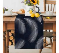 White Gradient Table Runner 18x72 Inches Long Feather Blue Background Cotton Linen Table Runner Burlap Style for Dinner Table Party Decor Tabletop Decorations