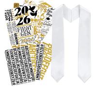 White Graduation Stole Sash with Class of 2026 Decorations Heat Transfer Vinyl DIY Graduation Stole Sash Customize Personalized Iron-On Decals HTV Letters Numbers Cutouts Pack