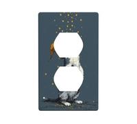 White Gray Cat with Golden Stars Falling Outlet Cover Light Switch Cover Decorative 1 Gang Wall Plate for Kitchen Room Bathroom Size 7x11.4cm