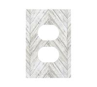 White Gray Distressed Herringbone Wood Plank Wooden 1 Gang Duplex Light Switch Cover Electrical Outlet Covers Decorative Receptacle Faceplate for Bathroom Bedroom Kitchen Office